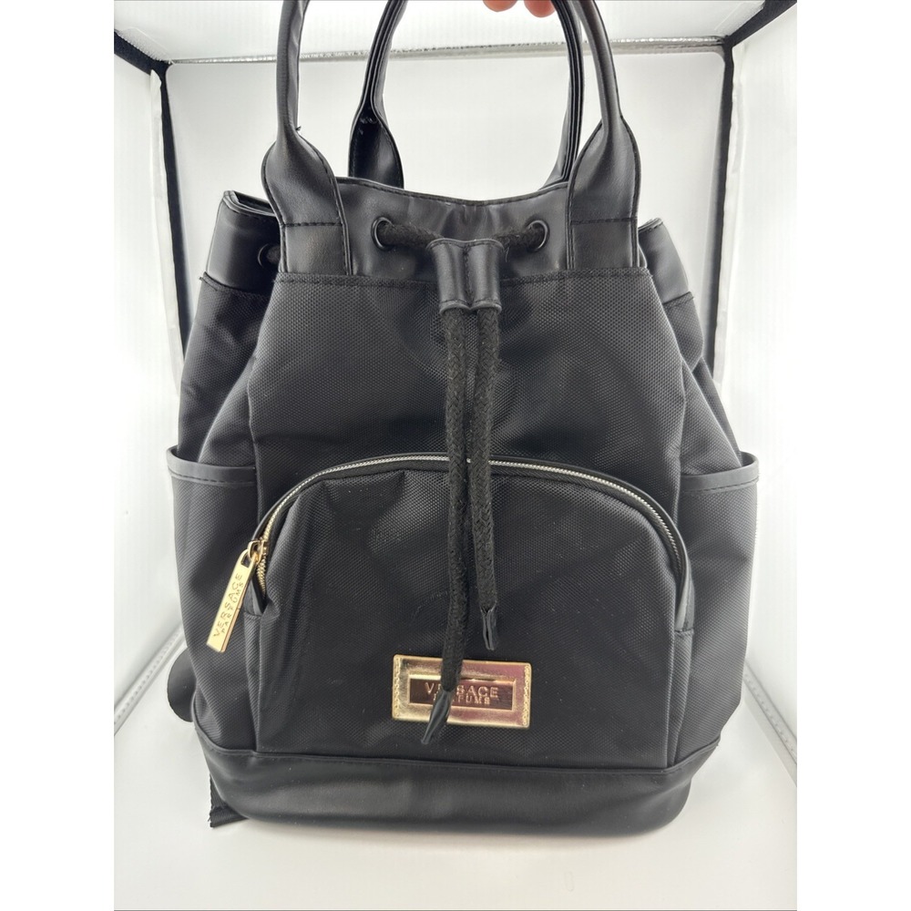 Versace Parfums Women's Backpack Bag Black/Gold Greek Key Logo Zipper Closure